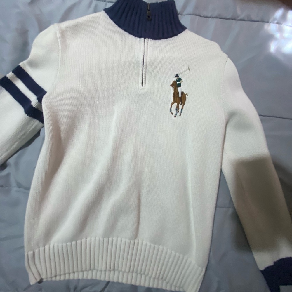 Ralph Lauren White Sweater with Navy Accents
